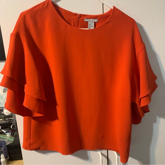H&M Orange Blouse/ Top with Ruffle Sleeves. Size 4. Like New! Great Condition! - Picture 1 of 9